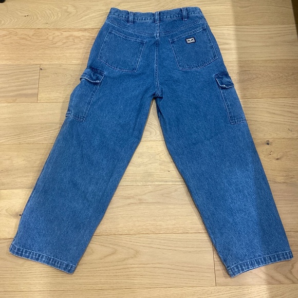 Vintage Obey Cargo Denim Jeans Flowers Embroidered Size 32 Mens - Picture 2 of 3